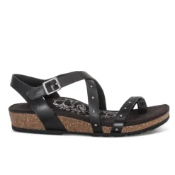 Aetrex Women's Lauren Adjustable Cross Band Sandal Black